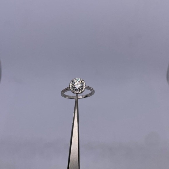 Moissanite Diamond Ring GRA Certified Halo 1 Ct Round Cut Size 7 - Picture 8 of 12